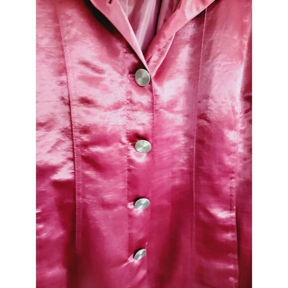 Chico's 3 Maroon Collared Button Up Jacket Silky Material Lined L/S XL‎ - Picture 5 of 6